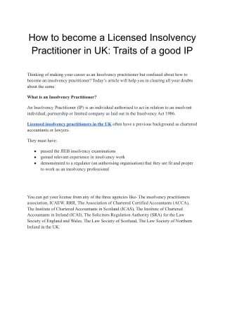 how to become a licensed insolvency practitioner