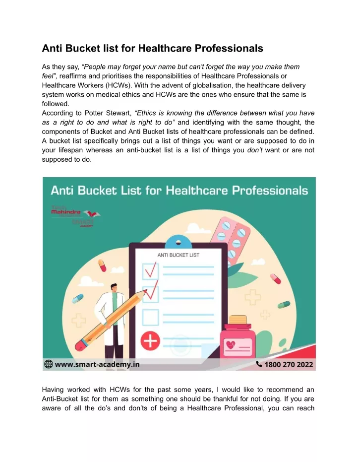 anti bucket list for healthcare professionals