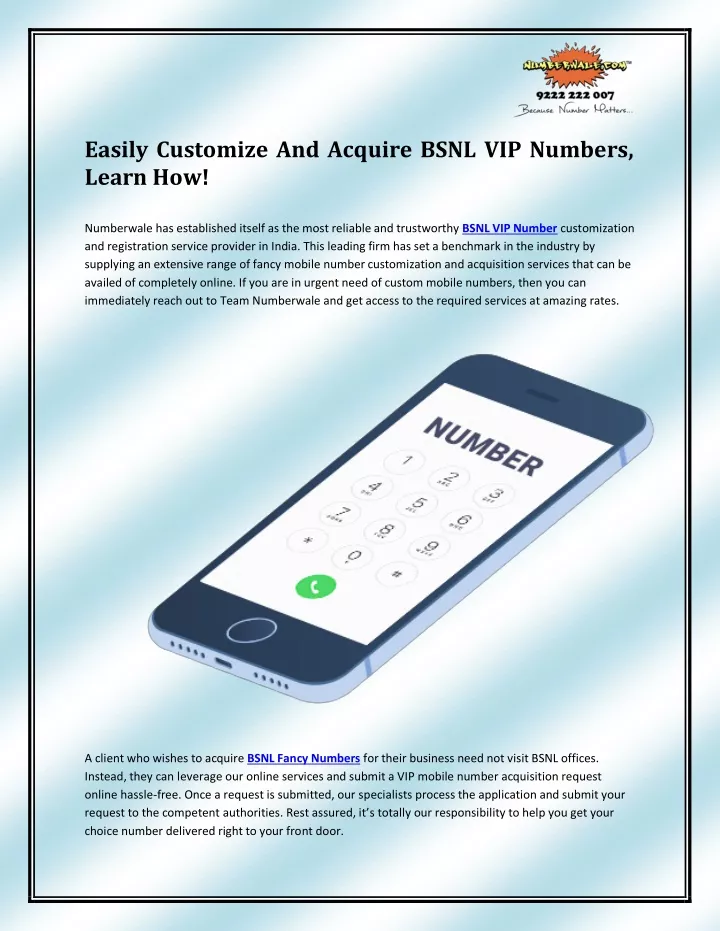 easily customize and acquire bsnl vip numbers