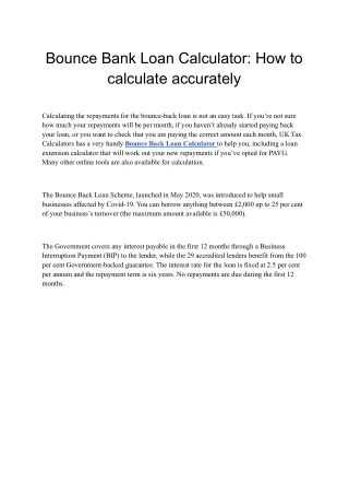 bounce bank loan calculator how to calculate