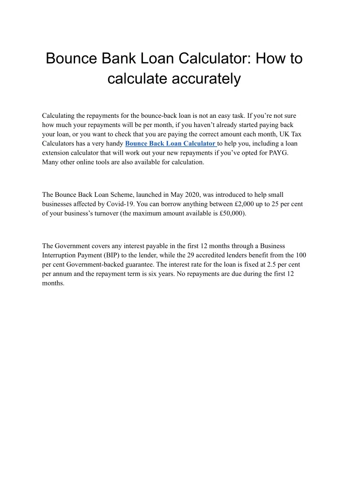 bounce bank loan calculator how to calculate