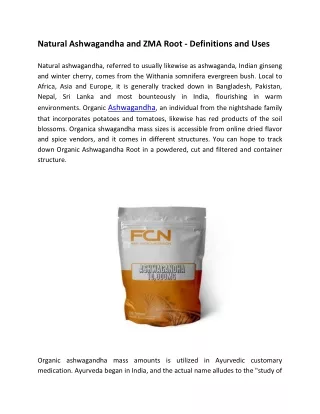 natural ashwagandha and zma root definitions