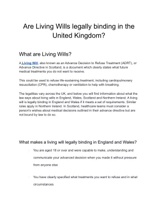 Are Living Wills legally binding in the United Kingdom