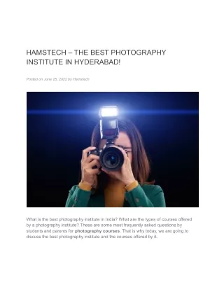 HAMSTECH – THE BEST PHOTOGRAPHY INSTITUTE IN HYDERABAD