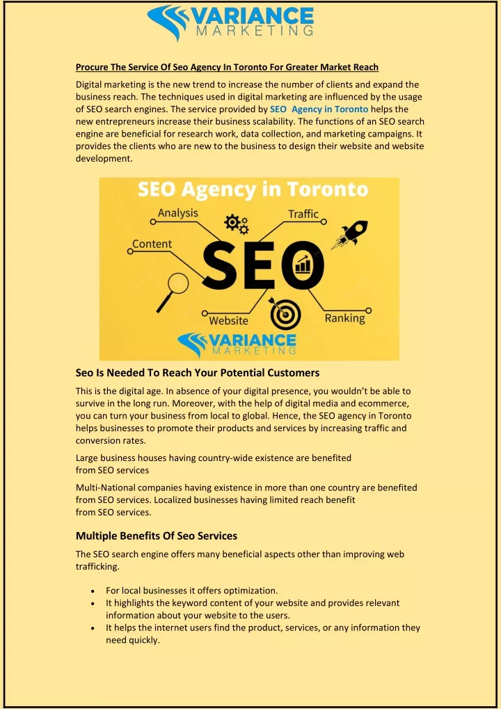 procure the service of seo agency in toronto