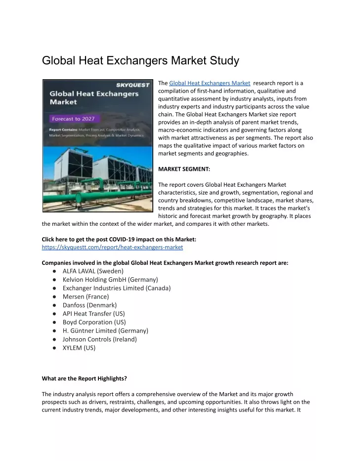 global heat exchangers market study