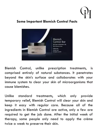 Some Important Blemish Control Facts