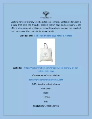 Eco-friendly Tote Bags for Sale in India  Cottonmellon.com
