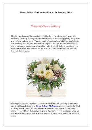 Flower Delivery Melbourne –Flowers for Birthday Wish