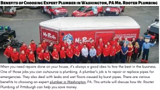 Benefits of Choosing Expert Plumber in Washington, PA Mr. Rooter Plumbing