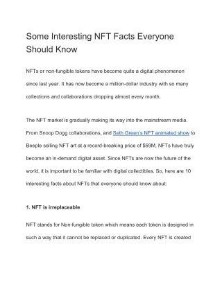 Some Interesting NFT Facts Everyone Should Know