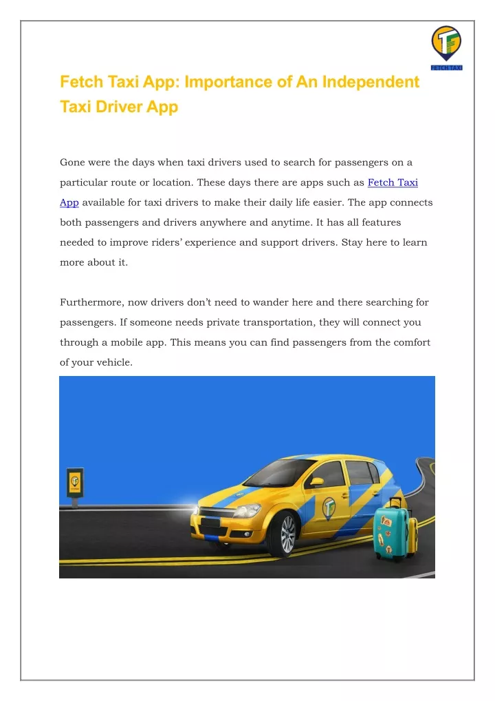 fetch taxi app importance of an independent taxi