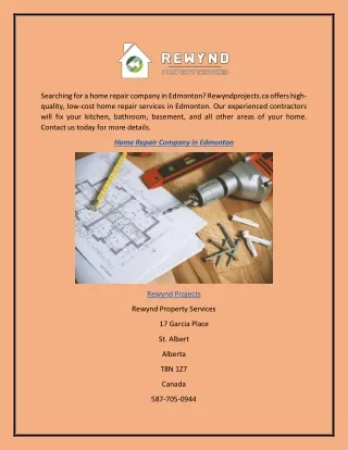 Home Repair Company in Edmonton  Rewyndprojects.ca