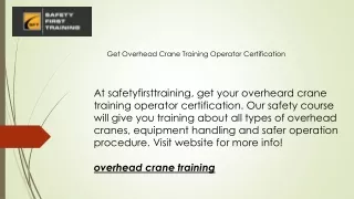 Get Overhead Crane Training Operator Certification