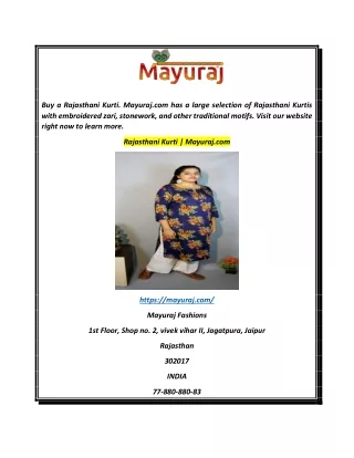Rajasthani Kurti  Mayuraj.com