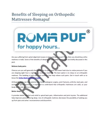 Benefits of Sleeping on Orthopedic Mattresses-Romapuf