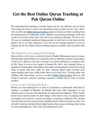 Get the Best Online Quran Teaching at Pak Quran Online