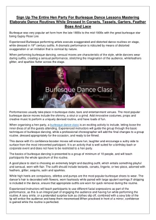 Sign Up The Entire Hen Party For Burlesque Dance Lessons Mastering Elaborate Dance Routines While Dressed In Corsets, Ta