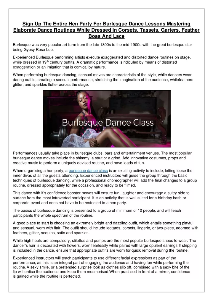 sign up the entire hen party for burlesque dance