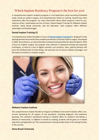 which implant residency program is the best