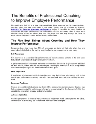 Coaching to Improve Employee Performance PDF