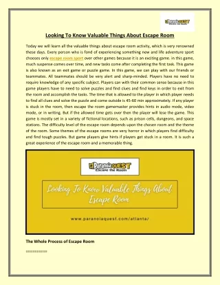 Looking To Know Valuable Things About Escape Room