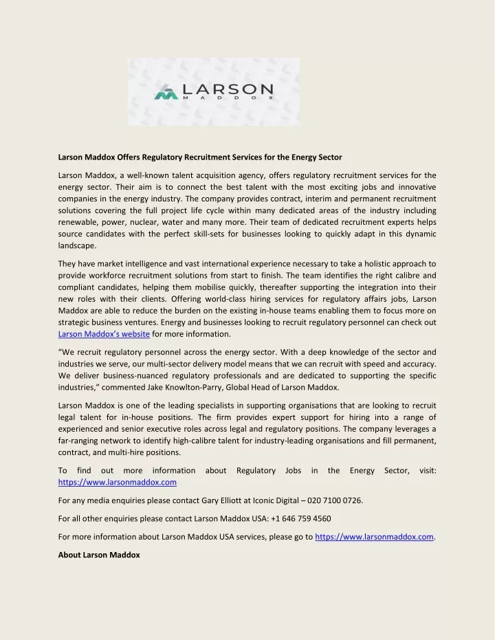 larson maddox offers regulatory recruitment