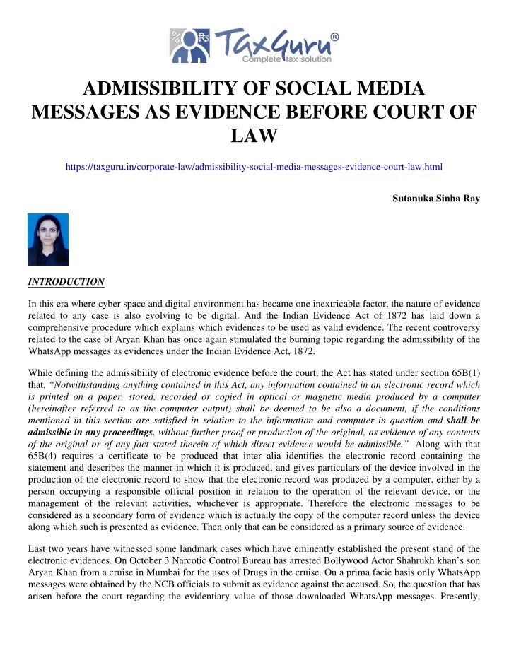 admissibility of social media messages