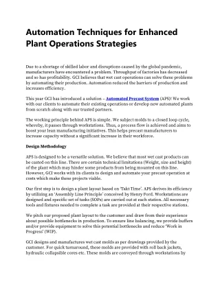 Automation Techniques for Enhanced Plant Operations Strategies