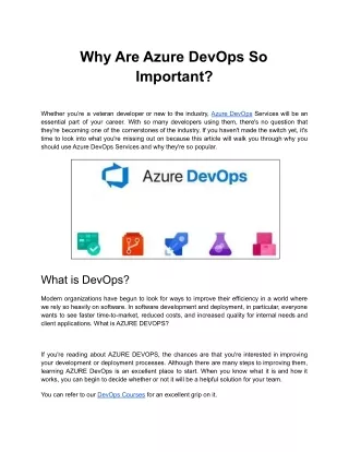 Why Are The Azure Devops So Important