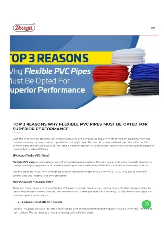 TOP 3 REASONS WHY FLEXIBLE PVC PIPES MUST BE OPTED FOR SUPERIOR PERFORMANCE