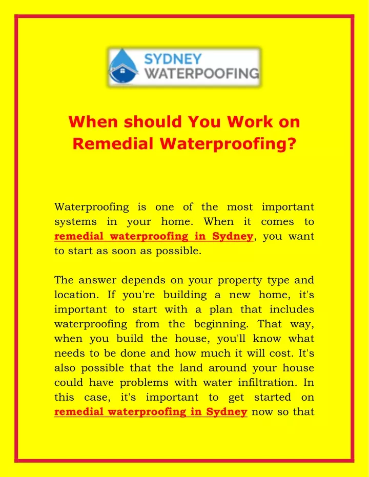when should you work on remedial waterproofing
