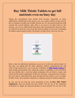 Buy Milk Thistle Tablets to get full nutrients even on busy day