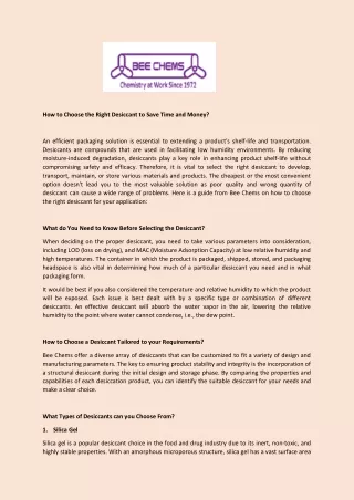 How to Choose the Right Desiccant to Save Time and Money?