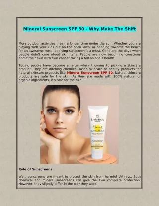 Mineral Sunscreen SPF 30 - Why Make The Shift