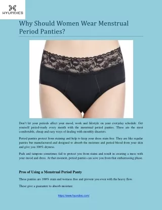 Why Should Women Wear Menstrual Period Panties