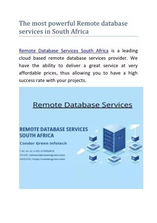 The most powerful Remote database services in South Africa