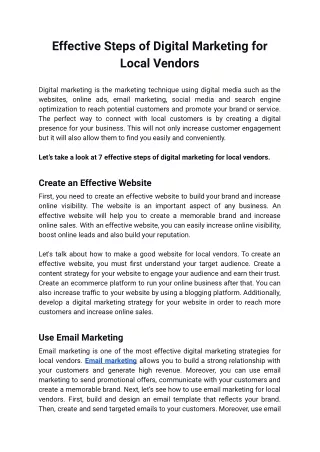 Effective Steps of Digital Marketing for Local Vendors