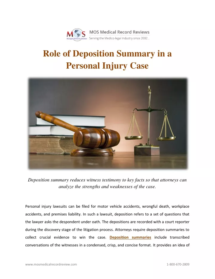 role of deposition summary in a personal injury