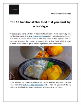 Top 10 traditional Thai food that you must try in Las Vegas