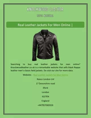 Real Leather Jackets For Men Online | Knockwoodleather.co.uk
