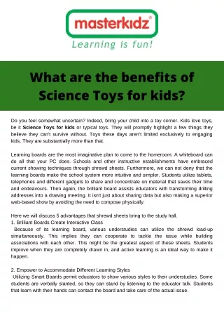 What are the benefits of Science Toys for kids