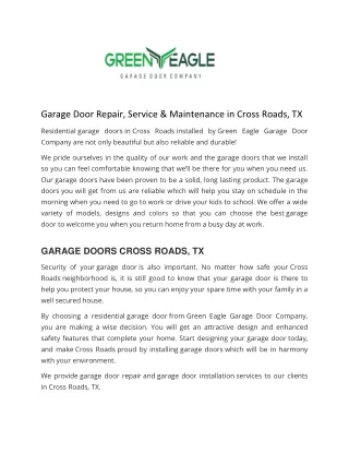 Garage Door Repair, Service & Maintenance in Cross Roads, TX