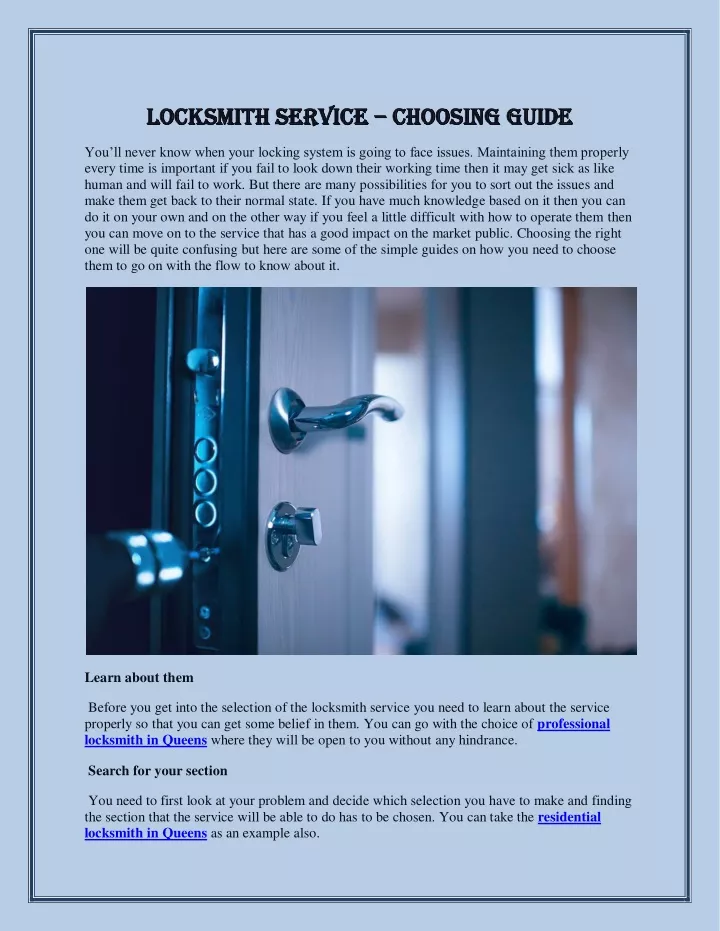 locksmith service locksmith service choosing guide