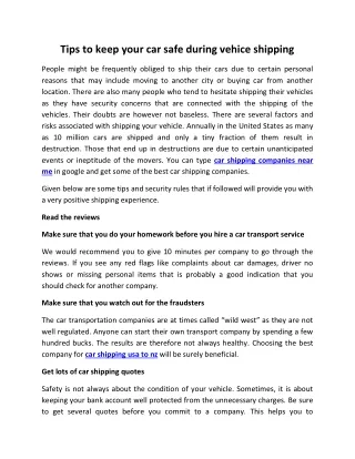 tips to keep your car safe during vehice shipping
