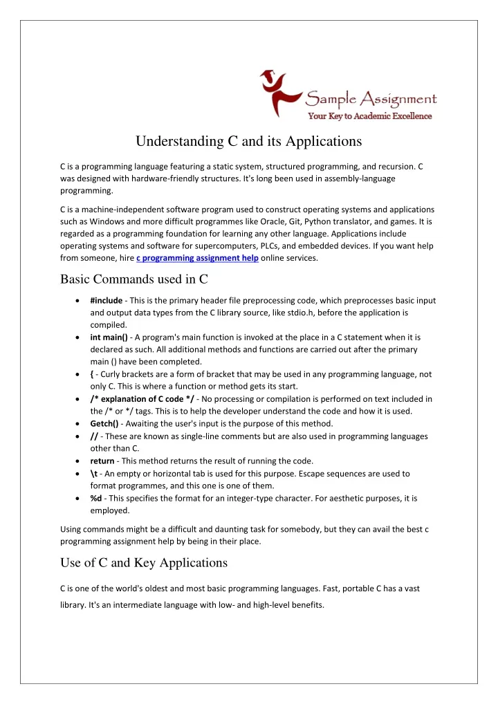 understanding c and its applications