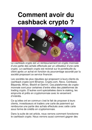 comment avoir du cashback crypto