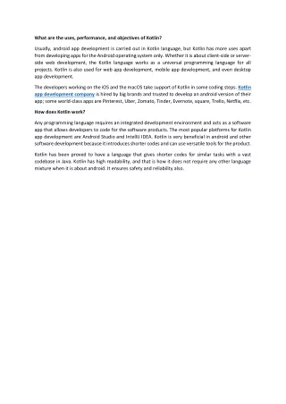 what are the uses performance and objectives