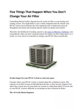 Five Things That Happen When You Don't Change Your Air Filter