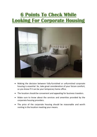 6 Points to Check While Looking for Corporate Housing